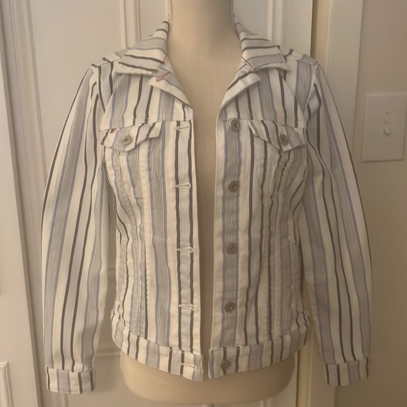 EV1 From Ellen Degneres White With Blue Stripes Women’s Denim Jacket Size XS - Picture 3 of 9